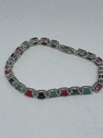 Zilveren Armband met Smaragd, Robijn en Saffier, Sieraden, Tassen en Uiterlijk, Armbanden, Ophalen, Info@zilver.com, 5646Ja, Met edelsteen