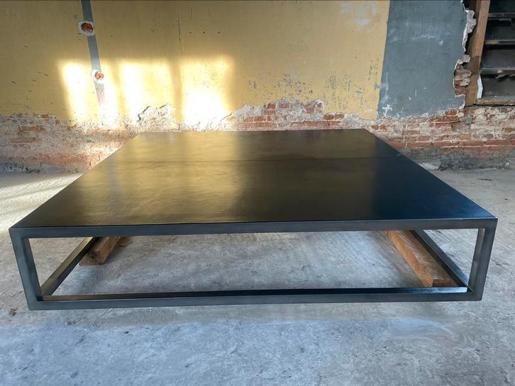 Baxterart salontafel met leer en geborsteld stalen frame, Huis en Inrichting, Tafels | Salontafels, Gebruikt, Minder dan 50 cm