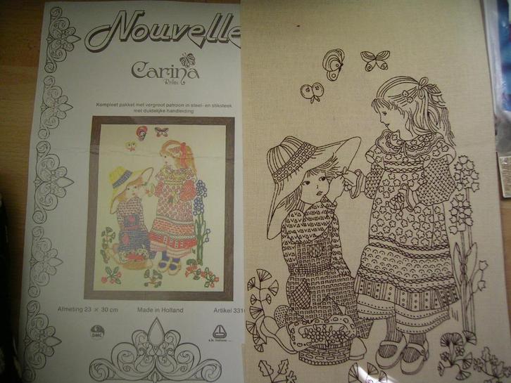 Nouvelle - 3 Stof en patroon. Carina 33105. Ook DMC Garens, Hobby en Vrije tijd, Borduren en Borduurmachines, Nieuw, Patroon, Handborduren