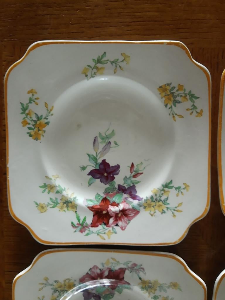 Set Engelse antieke gebaksbordjes bloemendetail S. Ford & Co, Ophalen of Verzenden