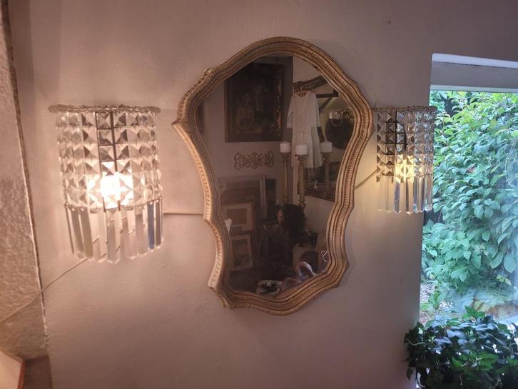 Vintage Italiaanse kristallen wandlampen barok boudoir, Huis en Inrichting, Lampen | Wandlampen, Zo goed als nieuw, Glas, Metaal