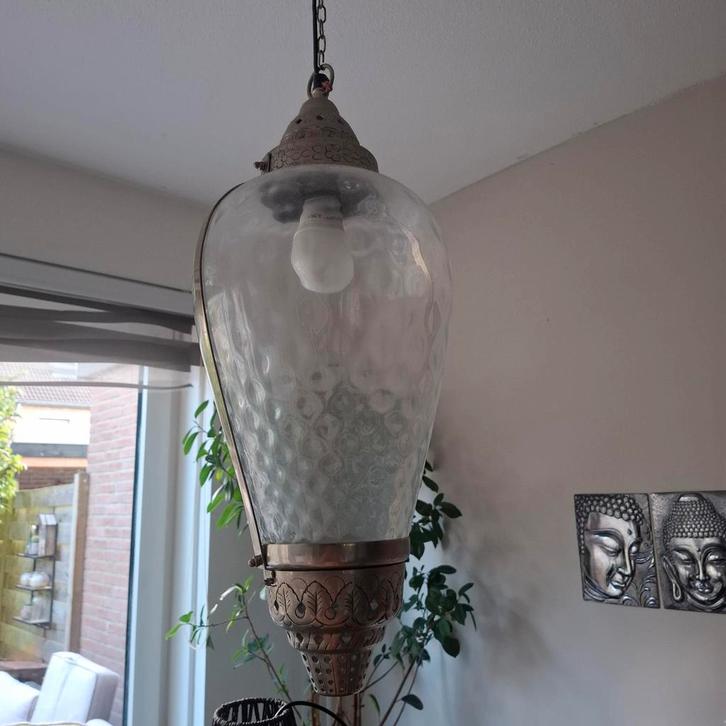 Oosterse Hanglamp - Sfeervolle Verlichting, Huis en Inrichting, Lampen | Hanglampen, Gebruikt, Minder dan 50 cm, Glas, Metaal