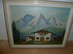 Schilderij zwitserland vakantiehuis chalet olieverf op doek, Ophalen of Verzenden