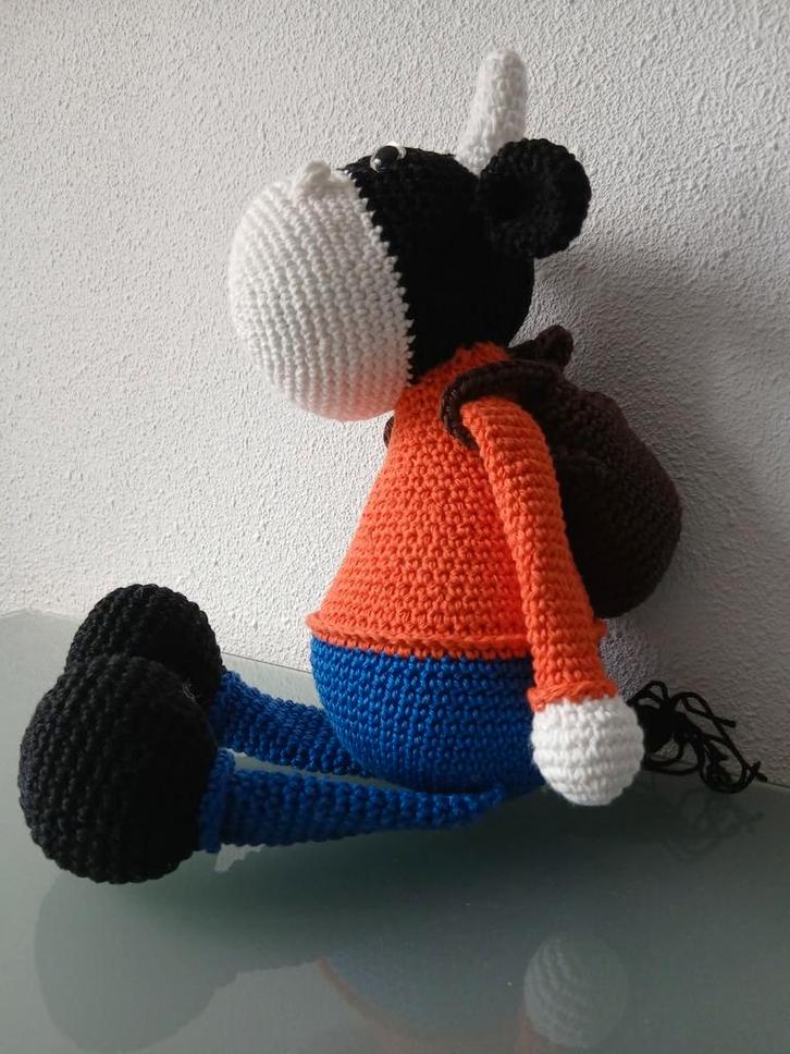 Gehaakte Koe met Rugzak, Kinderen en Baby's, Speelgoed | Knuffels en Pluche, Nieuw, Koe, Ophalen of Verzenden