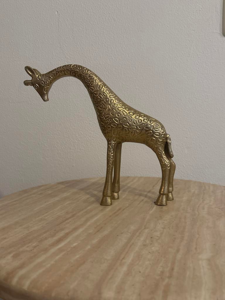 Gouden giraffe Decoratie Beeld, Tuin en Terras, Tuinbeelden, Ophalen of Verzenden, Zo goed als nieuw, Metaal, Dierenbeeld