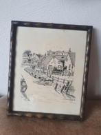 Pen tekening Haren Groningen oude haventje 1938 A v d Wal, Antiek en Kunst, Ophalen