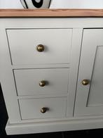 Lichtgrijs dressoir met geolied houten blad, Huis en Inrichting, Ophalen, 100 tot 150 cm, Zo goed als nieuw, Met lade(s)