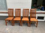 4 mooie stoere robuuste massief teak houten stoelen € 15 pst, Ophalen, Bruin, Stoer teak, Zo goed als nieuw