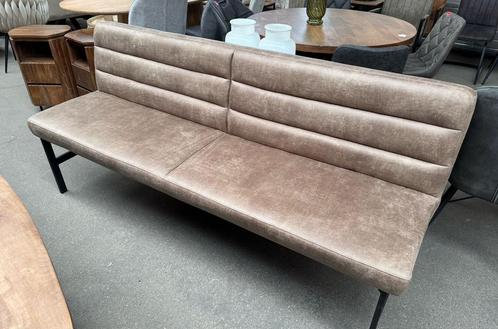 Magazijn leegverkoop eetbank microvezelstof taupe metaal zwa, Huis en Inrichting, Stoelen, Nieuw, Drie, Kunststof, Leer, Metaal