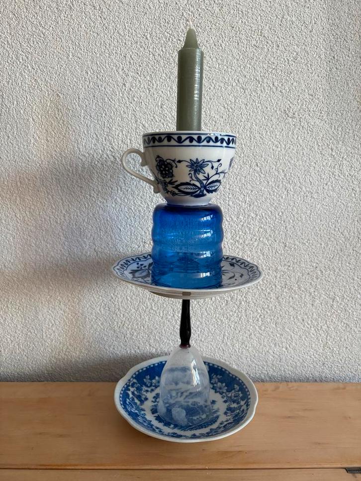 Handgemaakte Kandelaar van Hergebruikte Materialen, Huis en Inrichting, Woonaccessoires | Kandelaars en Kaarsen, Gebruikt, Kandelaar