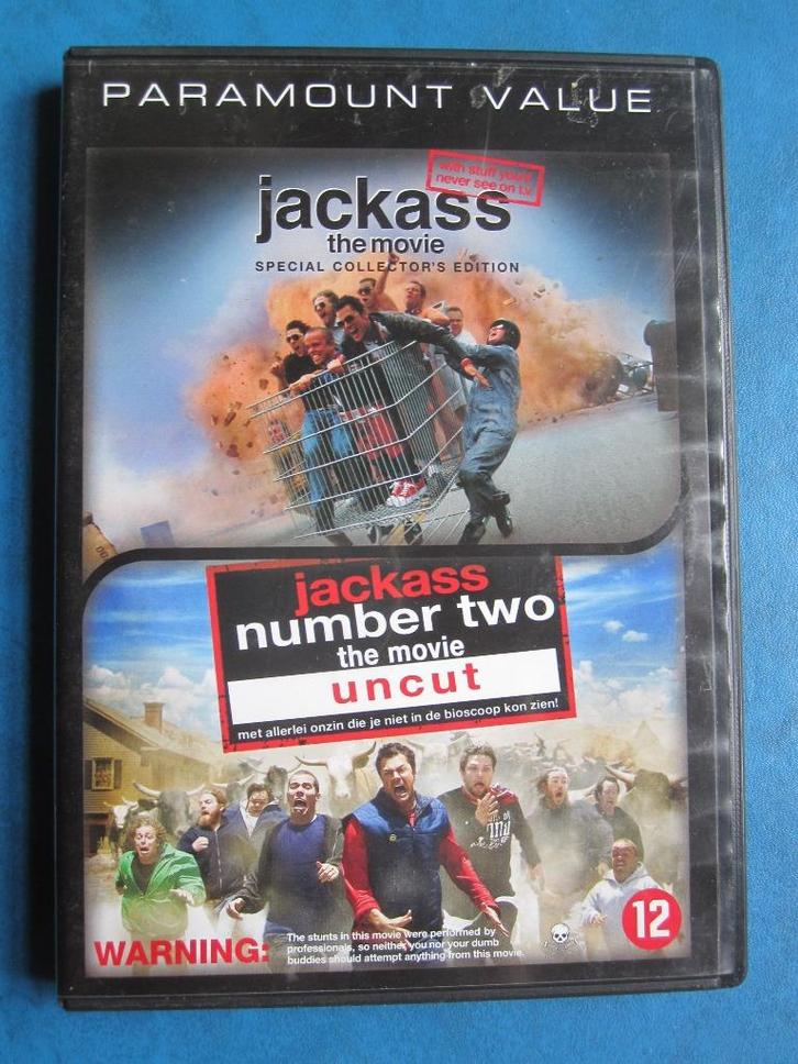Jackass the movie + Jackass number two (2 disc), Cd's en Dvd's, Dvd's | Komedie, Zo goed als nieuw, Actiekomedie, Boxset, Vanaf 12 jaar