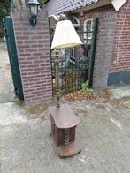 Antieke eiken staande leeslamp met tafeltje en barretje., Antiek en Kunst, Ophalen