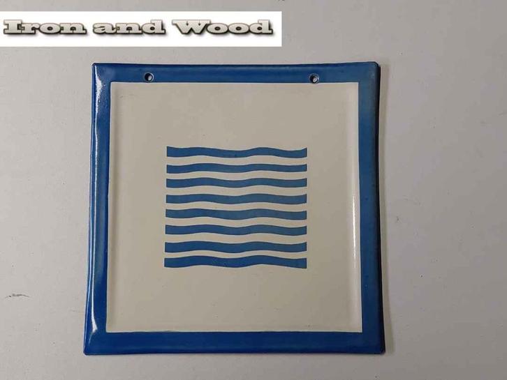 Oud emaille vintage (wand)bord - water - afm. 24 x 24 cm, Antiek en Kunst, Antiek | Emaille, Ophalen of Verzenden