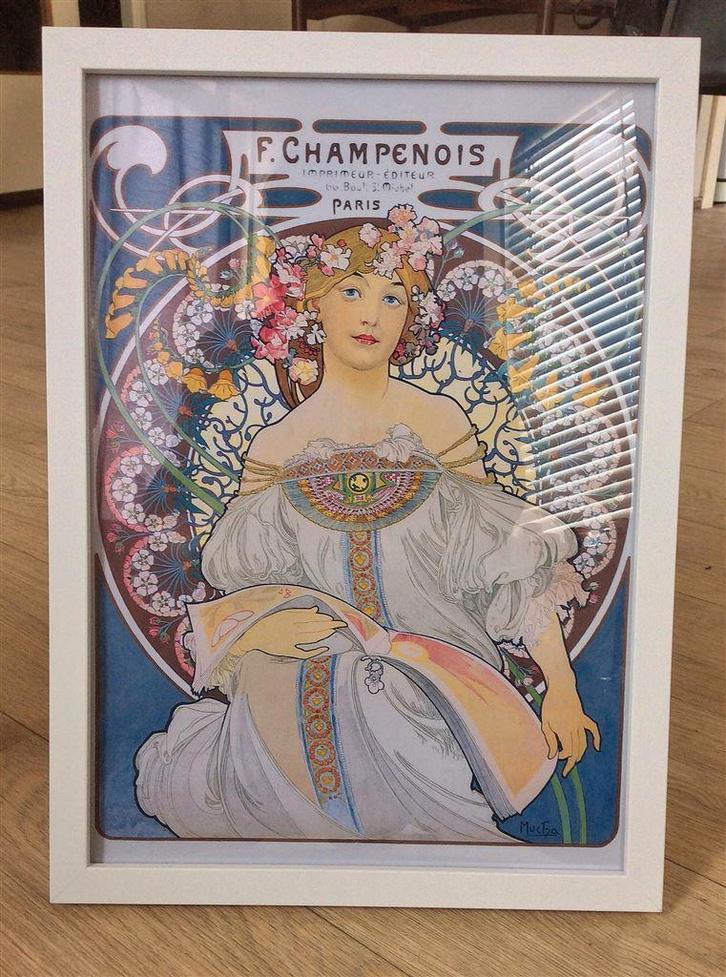 ALPHONSE MUCHA f. Champenois Poster in Lijst, Antiek en Kunst, Kunst | Tekeningen en Foto's, Ophalen of Verzenden