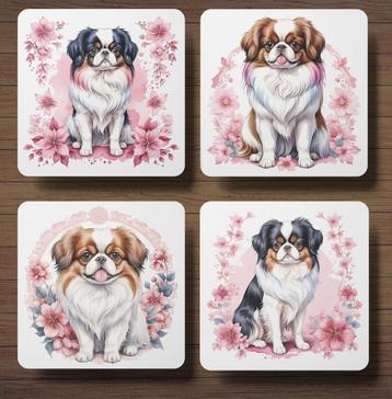 Japanse Chin Delfts Roze onderzetters met houder beschikbaar voor biedingen