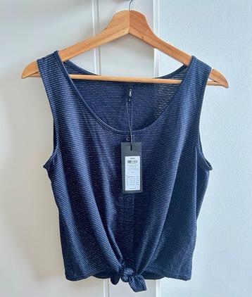 Only ONLCLARA blauwe glitter top met knot, maat 36 (s)