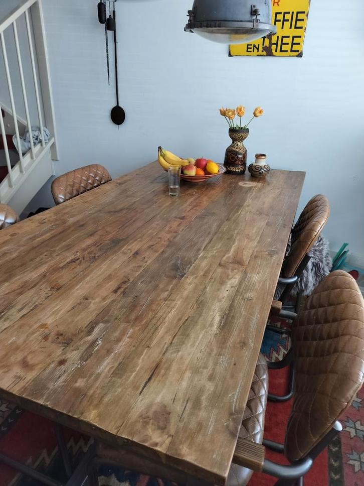 Industriële eettafel, Huis en Inrichting, Tafels | Eettafels, Gebruikt, 50 tot 100 cm, 200 cm of meer, Vijf personen of meer, Rechthoekig