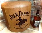 Cognac lederen ronde poef / Jack Daniel's Whiskey / mancave, Huis en Inrichting, Minder dan 50 cm, Rond, Ophalen of Verzenden
