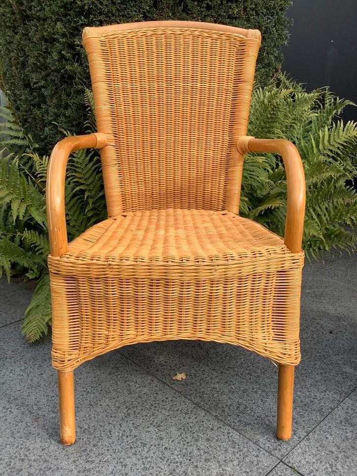 Twee mooie bamboe stoelen met ambachtelijk vlechtwerk, Huis en Inrichting, Stoelen, Twee, Riet of Rotan, Bruin, Ophalen