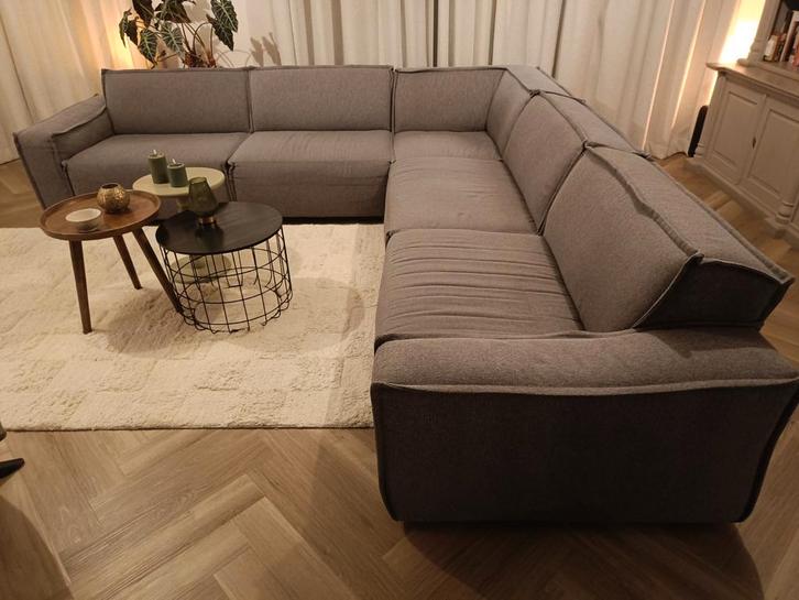 Grote Umix hoekbank - Stof - Grijs, Huis en Inrichting, Banken | Bankstellen, Gebruikt, Hoekbank, Vierpersoons of meer, 300 cm of meer