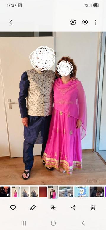 Roze Anarkali Jurk met Gouden Details beschikbaar voor biedingen