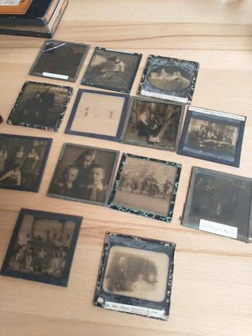 Foto's op glas, begin 1900, circa 50 stuks, kleur en zw w beschikbaar voor biedingen
