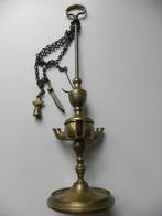 Antieke 3 lichts bronzen snotneus olielampje, ca 1800, Ophalen of Verzenden, Brons