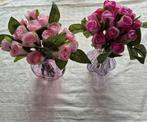 Leuke paarse & roze  vaasjes met nep bloemen, Overige kleuren, Ophalen of Verzenden, Minder dan 50 cm, Glas