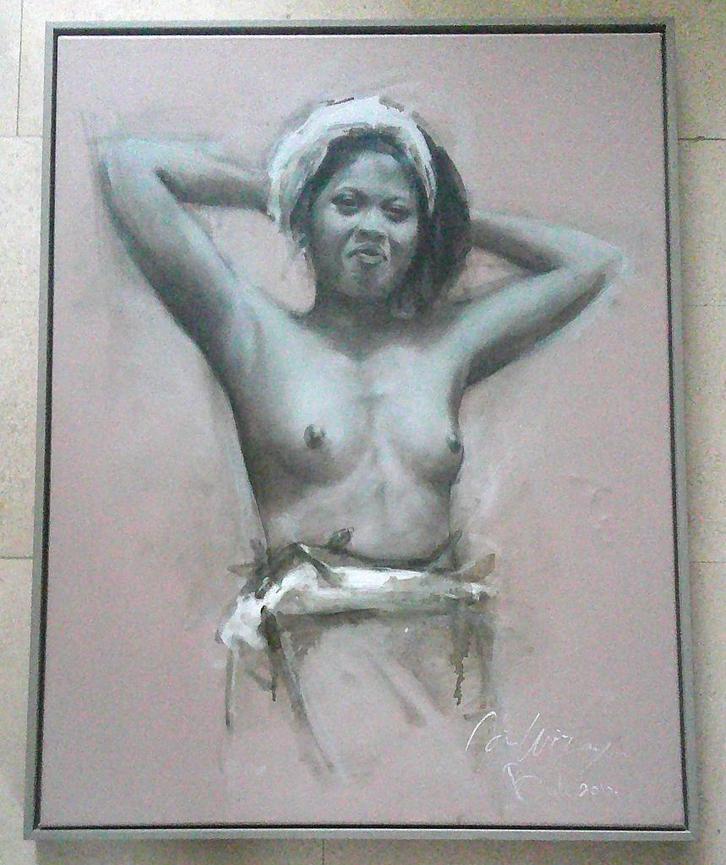 Half Balinees naakt 2010 - Andreas C. Wijaya, Antiek en Kunst, Kunst | Schilderijen | Klassiek, Ophalen of Verzenden