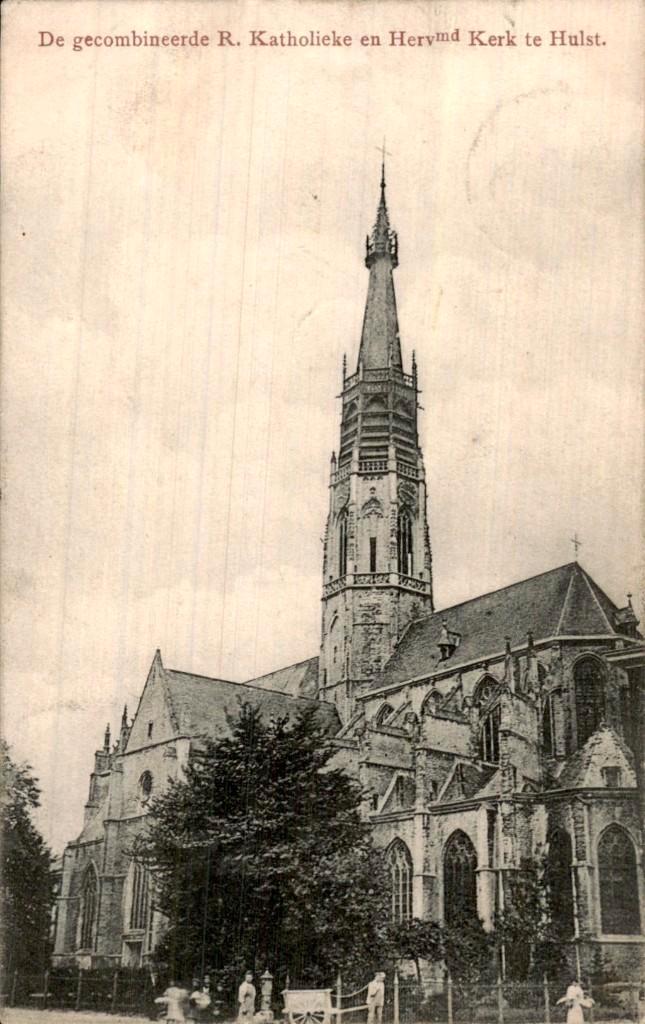 Kerk- Te Hulst, Verzamelen, Ansichtkaarten | Nederland, Gelopen, Zeeland, Voor 1920, Ophalen of Verzenden
