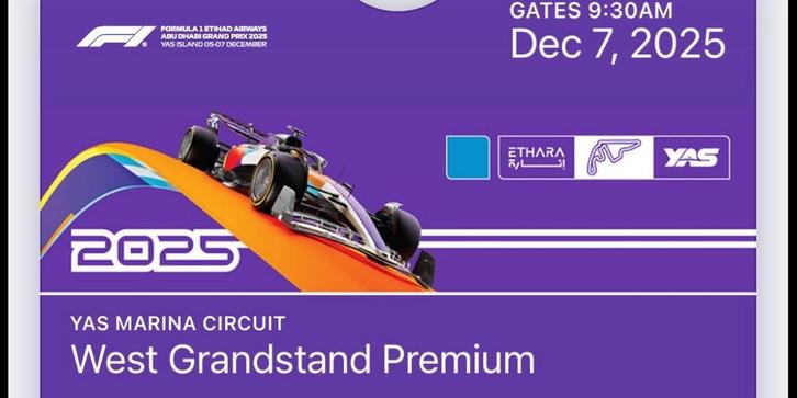 Formule 1 Abu Dhabi 2025 - West Grandstand Premium Ticket, Computers en Software, Harde schijven, Desktop, Ophalen of Verzenden