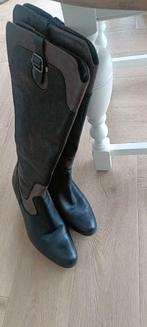 Zwart bruine leren laarzen wijde schacht mt 41, Hoge laarzen, Zwart, Ophalen of Verzenden, Zo goed als nieuw