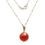 Vintage Collier met hanger - van 18 k goud met bloedkoraal, Verzenden, Zo goed als nieuw, Met edelsteen, Goud