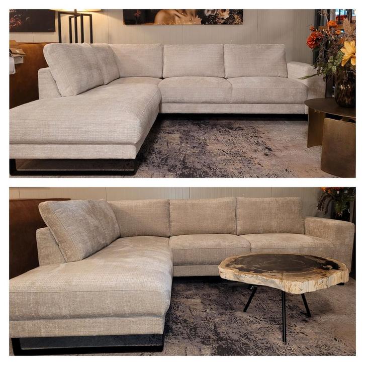 Hoekbank Brandon DIRECT LEVERBAAR Beige & grijs, Huis en Inrichting, Banken | Complete zithoeken, Nieuw, Stof, Ophalen of Verzenden