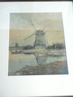 aquarel haagse school willem weissenbruch landschap met mole, Antiek en Kunst, Ophalen of Verzenden