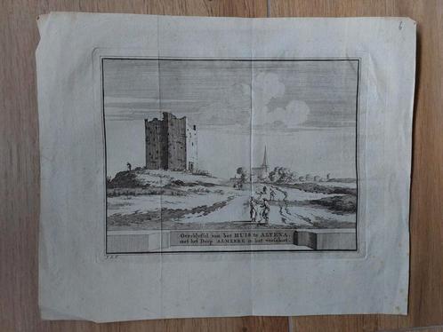 6 / Huis te Altena met dorp Almkerk - Originele gravure 1736, Antiek en Kunst, Kunst | Etsen en Gravures, Ophalen of Verzenden