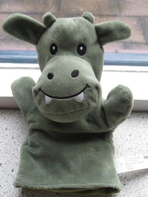 Handpop Monster Draak Koe van Zeeman zacht groen velours, Kinderen en Baby's, Speelgoed | Knuffels en Pluche, Zo goed als nieuw
