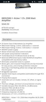 Kicker ZX 2500.1 Versterker - Zeer Nette Staat!, Auto diversen, Ophalen of Verzenden, Zo goed als nieuw