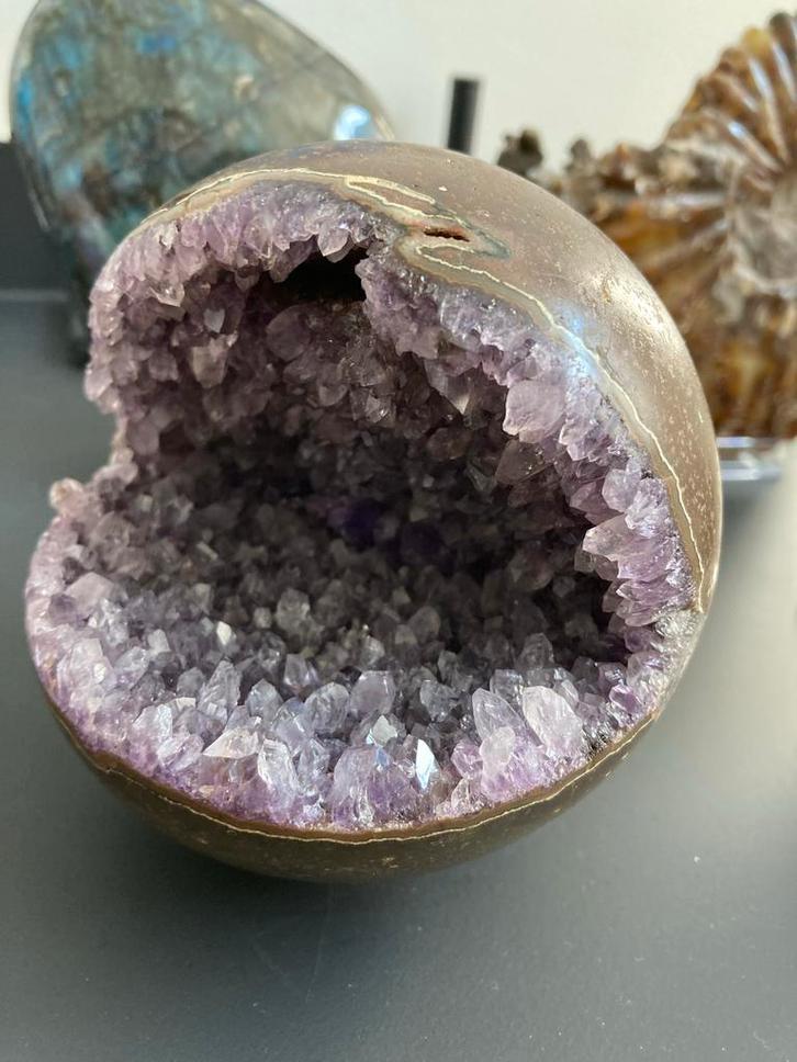 Amethist Geode Pacman Bol, Verzamelen, Mineralen en Fossielen, Mineraal, Ophalen of Verzenden