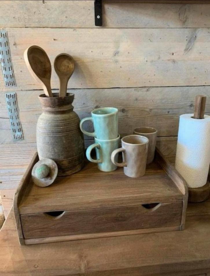 Houten plateau met lade, Huis en Inrichting, Woonaccessoires | Dienbladen, Nieuw, Hout, Rechthoekig, Ophalen of Verzenden