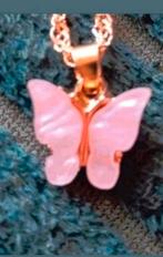 Ketting roze akoya parel steen vlinder, Verzenden, Nieuw, Goud, Met hanger