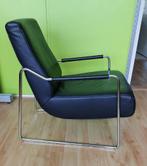 Mooie zwart lederen fauteuils met metalen frame, Ophalen, 75 tot 100 cm, Zo goed als nieuw, Metaal