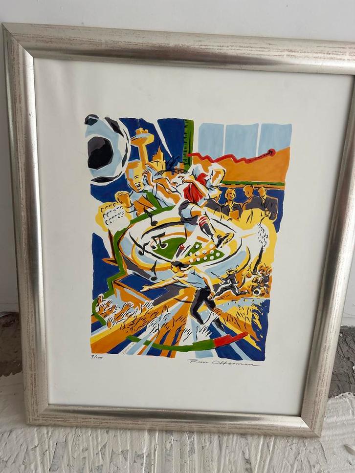Feyenoord Schilderij Kuip - Ron Offerman Gesigneerd, Antiek en Kunst, Kunst | Etsen en Gravures, Ophalen