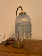 Vintage 80s Tafellamp Blauw Wit Glas Kralen, Gebruikt, Ophalen of Verzenden, Glas, Minder dan 50 cm