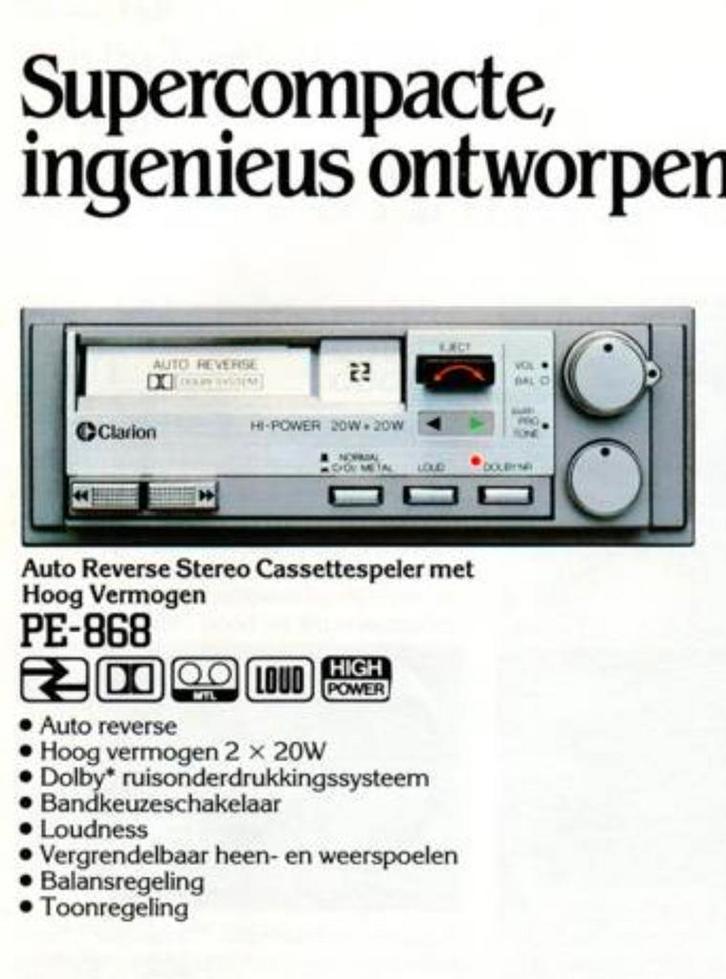 Vintage 80's CLARION PE 868-A auto cassette speler + doos!, Auto diversen, Autoradio's, Gebruikt, Ophalen of Verzenden