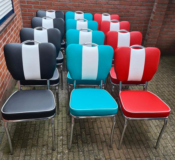FIFTIES SIXTIES AMERIKAANSE BEL AIR DINER STOELEN MET TAFEL, Huis en Inrichting, Stoelen, Zo goed als nieuw, Vier, Metaal, Overige materialen