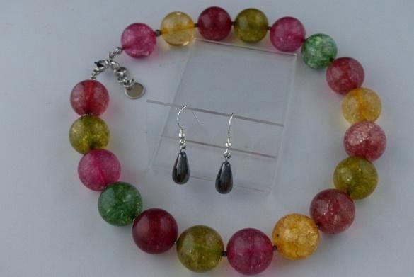 BERGKRISTAL (20 mm) ketting/oorhanger-set, Sieraden, Tassen en Uiterlijk, Kettingen, Nieuw, Steen of Mineraal, Met edelsteen, Verstelbaar