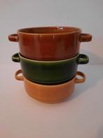 3 vintage soepkommen, nette staat. Oker bruin groen, Ophalen of Verzenden, Keramiek, Overige stijlen