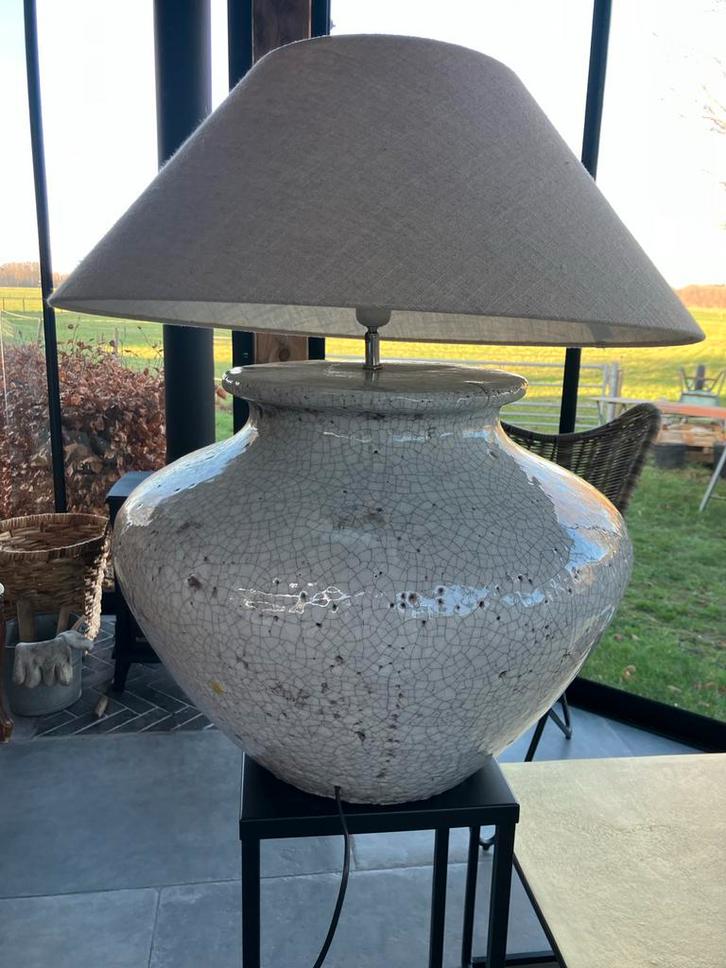 Craquelé kruik lampvoet met Brynxz lampenkap, Huis en Inrichting, Lampen | Tafellampen, Gebruikt, Stof, Ophalen