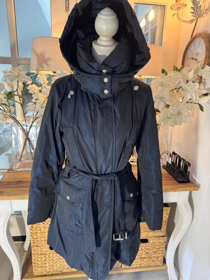 Chique, Blauw-Zwarte dons-parka Max Mara, 36-38/M,, Kleding | Dames, Jassen | Winter, Zo goed als nieuw, Maat 38/40 (M), Blauw